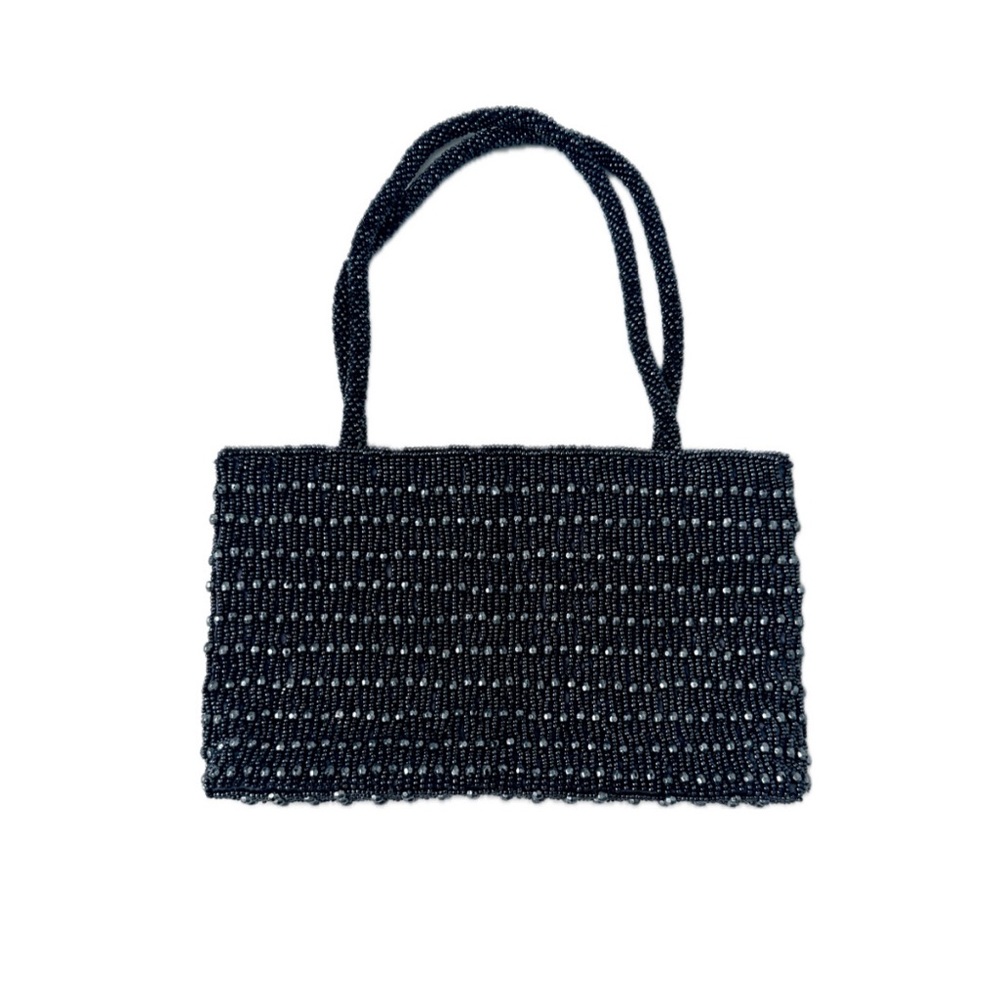 VINTAGE 90S Glam Fully Beaded Satchel Mini Purse in Gunmetal Gray Chic Bag Small